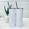 50pcs Fast Delivery 20oz Straight Sublimation Drinkware Tumblers With Metal Straw And Lid Home Travel Water Bottles