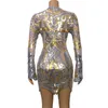 Höst våren vestidos kvinnor bodycon sexig paljetter mesh penna klänning damer o-neck långärmad guld silver mini party klänningar 210520