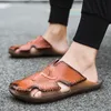 Sommar Äkta Läder Mäns Sandaler Klassisk Andningsskydd Slip-På Sandaler Män Casual Beach Skor Utomhus Slippers Plus Size 38-48 210615