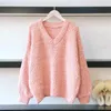 H.SA suportes quentes para mulheres v pescoço veludo macio espessura inverno tops rosa knitwear chique suculter feminino robe puxar 210417