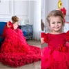 2021 Red Lovely Girls Pageant Dresses For Weddings Jewel Neck Ruffles Tiered With Bow Court Train Girl Formal Dress Kids Prom Communion Gowns