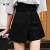 Preto irregular curto para mulheres cintura alta patchwork botão em linha reta shorts fêmeas verão moda roupas elegantes 210531