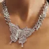 Luxe Rhinestone Grote Vlinder Ketting Voor Vrouwen Mannen Miami Streetwear Esthetische Chunky Cubaanse Collier Sieraden