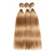 Kleur 27 Braziliaanse rechte menselijke haaruitbreidingen Honing Blonde 3/4 Bundels Weven Non-Remy 8 tot 20 inch