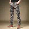 Ly Fashion Designer Män Jeans Slim Fit Outdoor Multi Fickor Casual Cargo Byxor För Overells Militär Camouflage Byxor