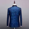 Blue Floral Jacquard Costume Homme Men Suits for Wedding 2 Pieces (Jacket+Pants) Stage Singer Perform Clothes Terno Masculino 210524