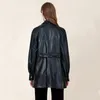 秋のPUレザーロングジャケットのフェイクソフトコートブラックオートバイのジャケット女性のバイカーの緩い除外210430