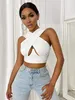 Women's Criss Cross Tank Tops Sexy Sleeveless Solid Color Cutout Front Crop Tops Party Club Streetwear Summer Lady Bustier Tops