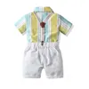 0-6Y Летний джентльмен младенческий детский мальчики одежда наборы полосатый с коротким рукавом одиночные побочные топы галстуки галстуки шорты X0802