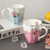 Europe Bone china Mugs Large Capacity 420ml Creative Pastoral Flower Tea Cup Office Milk Coffee Mug Ceramic Home Drinkware 210804