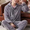 남성 잠옷 겨울 두꺼운 따뜻한 부드러운 플란넬 잠옷 세트 남자 야간 Pijama 긴 소매 파자마 정장 캐주얼 homewear 45kg-105kg