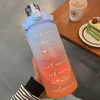 2 Liter Large Capacity Free Motivational With Time Marker Fitness Jugs Gradient Color Plastic Cups Outdoor Frosted Water Bottle 210914