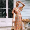 Jastie vintage bloemenprint vrouwen lange jurk zomer hoge taille wrap sexy jurken hippie vakantie dames strand boho jurk vestidos x0521