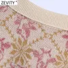 Kvinnor Vintage Animal Floral Pattern Crochet Knitting Sweater Kvinna Kortärmad Casual Slim Chic Pullovers Tops S680 210420