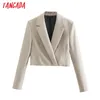 Kvinnor Solid Khaki Crop Långärmad Ladies Casual Blazer Suits Be427 210416