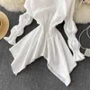 Spring European American Shirt Dress Female Lantern Sleeve Wood Ear High Collar Slim Slimming Fishtail Short C062 210506