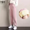 NORMOV Winter Warm Pants Women Fleece Soft Thicken Stretch Leggings High Waist Pocket Drawstring Fashion Casual 211215