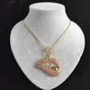 Tone Color Micro Pave Pink Cubic Zirconia Drip Lip Pendant Necklace Iced Out Bling Miami Cuban Chain for Women Hiphop Jewelry Neck254Z
