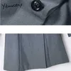 Yitimuceng botón dulce vestido mujer A-Line Mini sólido primavera muescas doble botonadura manga larga alta cintura Oficina señora 210601
