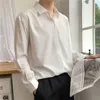 Camicie drappeggiate alla moda coreana per uomo Camicia abbottonata comoda e casual elegante in seta di ghiaccio a maniche lunghe in tinta unita 210809