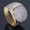 18K Real Geel Vergulde Bling Ronde CZ Diamond Ring Party Bruiloft Gift voor Mannen Vrouwen Maat 7-11