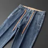 Brauen Marke Denim Jeans für Männer Herbst Baumwolle lose gerader Kleidung Weiche dicke beiläufige knappenlänge S Pants 210723