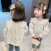 シャツ花柄のパターンは子供たちのブラウスカジュアルスタイルの服の女の子のためのカジュアルスタイルの服210412