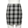 Vintage Black Plaid Mini Skirt Kvinnor Mode Hög Waist Office Lady Party Side Zipper Kjolar Mujer Kläder 210522