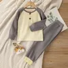 Completi di abbigliamento Bambini Neonata Ragazzo Contrasto Colore Waff Plaid Vestiti Set Manica lunga O-Collo T-shirt Bottoni + Pantaloni elastici in vita 18M-6T