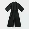 Women Black V Neck 3/4 Sleeve Sash Full Length Solid Jumpsuit Casual J0023 210514