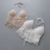 Femme Crop Tops Verão Hot Beach Crochet Mulheres Sexy Tassles Halter Camis Lady Seaside Bikini 210407