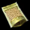 100 sztuk / partia Stand Up Wouch Gold Flower Printed Clear Plastic Packging Torba Suszone Owoce Herbaty Candy Magazynowe Torby