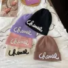 Berets 2021 Pearl Letter Knitted Beanies Hats Women Skullies Beanie Soft Elastic Cap Solid Sport Bonnet Winter Warm Ski