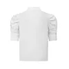 Hollow Out Short Bluzka Dla Kobiet Stojak Kołnierz Puff Sleeve Casual White Shirt Kobiet Moda Odzież Lato 210524