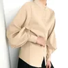 Koreański Vintage Latarnia Rękaw Office Dama Luźne Kobiety Topy i Bluzki Solidna Jesień Zima Kobieta Długa koszula 6593 50 210521