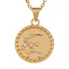 Horóscopo 12 colar de signo zodíaco Cadeia de ouro cobre Libra Cristal Coin Pingents Charm Star Sign Garanscha