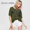 Jocoo Jolee solide percé trou T-shirt femmes mode lettre manches courtes été décontracté lâche marque longue conception chemises pour dame 210619