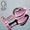 Pink Crystal butt plugs set Pyrex glass anal dildo ball bead fake penis female masturbation sex toy kit for adult women men gay Y1029