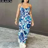 Multi-Element Dress Print Casual Długość Długość Długość Skinny Tie Dye Dla Kobiet Moda Slim Off Ramię Sexy Clubwear Robe Longue 210515