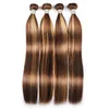 Braziliaanse Menselijk Haar P4/27 Straight 3 Bundels Met 4X4 Vetersluiting Gratis Midden Deel Twee Tonen kleur Ombre Yirubeauty