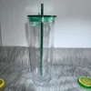 Bicchiere a doppia parete in plastica trasparente da 710 ml da 24 once con cannuccia con tazze da caffè con coperchio verde nero WLL1327