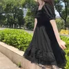 Lolita Stil Kawaii Siyah Mini Elbise Kadın Bahar Gotik Kısa Kadın Harajuku Dantel Parti Bayanlar ES Vestido 13243 210427