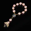 10pcs avorio colore battesimo bomboniera con angeli mini rosari placcato oro placcato acrilico perline perline di comunione dito rosari