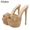 Pantofole Eilyken Summer Ultra Thin High Heels 17cm Ladies Fashion Brief Slingback Peep Toe Slip on Platform Sandali Mules Shoes220308