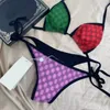 Luxe brief gedrukte bikini set regenboog kleur badpak vrouwen halter beachwear met tags voor strand zwemmen surfen slijtage