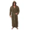 Men's Sleepwear Mens Bathrobe 2021 Winter Hooded Male Casual Long Sleeve Soft Housecoat Fashion Solid Color Home Clothes Paja160l
