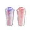 500ml Double-walled Ice Cold Drink Coffee Juice Tea Cup Reusable Plastic Iced Tumbler Travel Mug With Straw Mugs