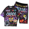 Mężczyźni Graffiti Cartoon Drukowane Zestawy Hip Hop Spodenki T Shirt Garnitury Moda High Street Tees Summer Streetwear Joggers Krótkie spodnie X0909