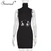 Simenual Ärmlös Ribbed Klipp ut Bodycon Klänning För Kvinnor Sexig Baddie Kläder Nattklubb Turtleneck Party Mini Sommar Klänningar X0521