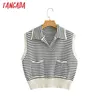 Tangada Femmes Mode Striped Crown Crown Sweater Jumper Summer Femme Pullovers Chic Tops AI43 210609